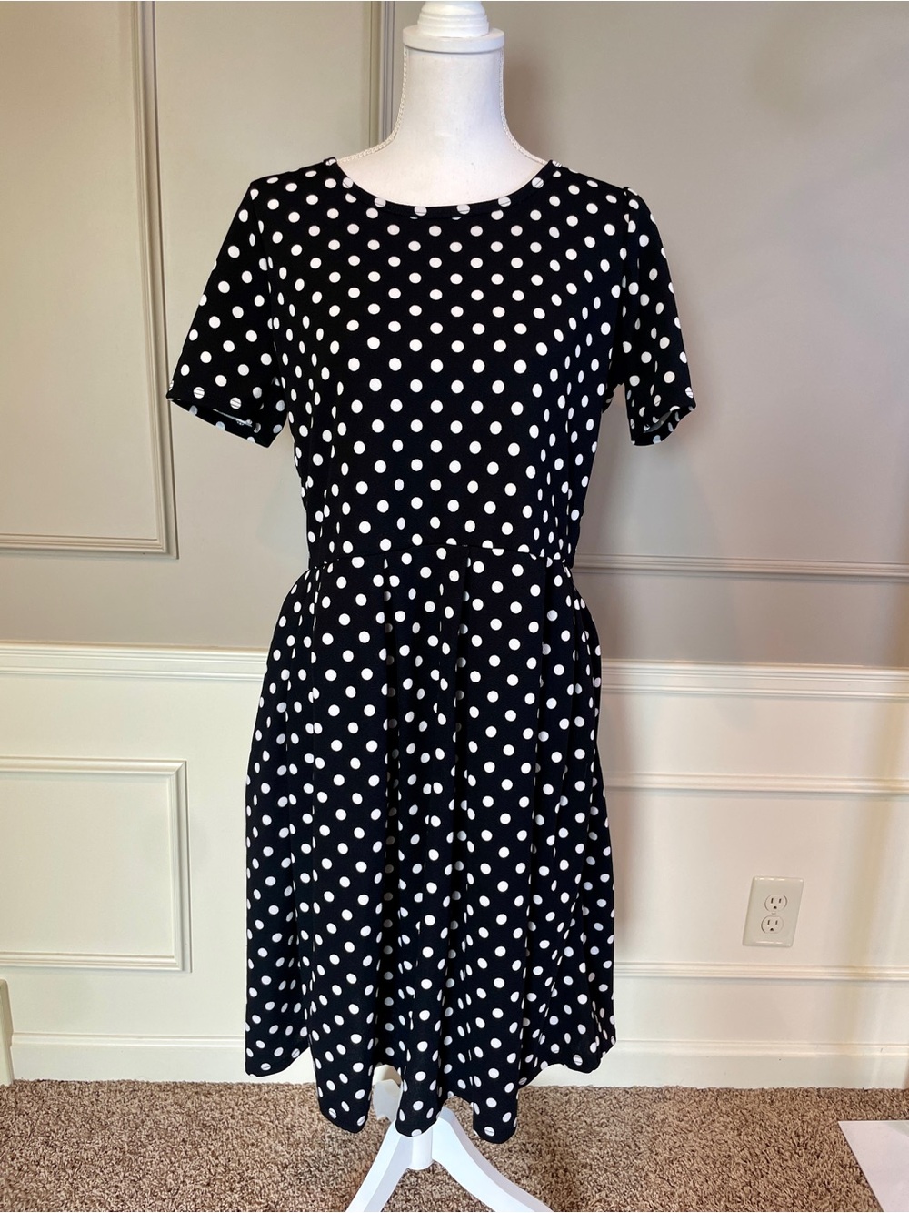 Lularoe Amelia Dress 2XL Black White Polka Dot Swing Timeless Dapper Days